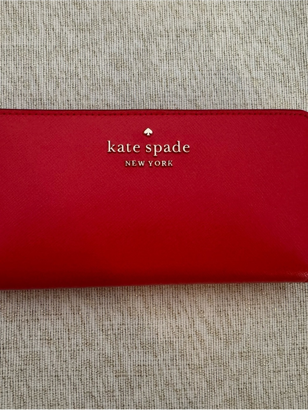 kate spade Red Leather Zip-Around Wallet with Gold Logo
